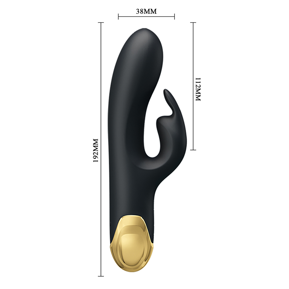 Черный вибратор-кролик 19,2см с позолотой 24K Pretty Love Double Royal Pleasure Liquid Silicone Function Rabbit Vibrator BI-014626