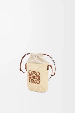 Loewe Сумка из пальмы ирака и телячьей кожи, натуральный/коричневый