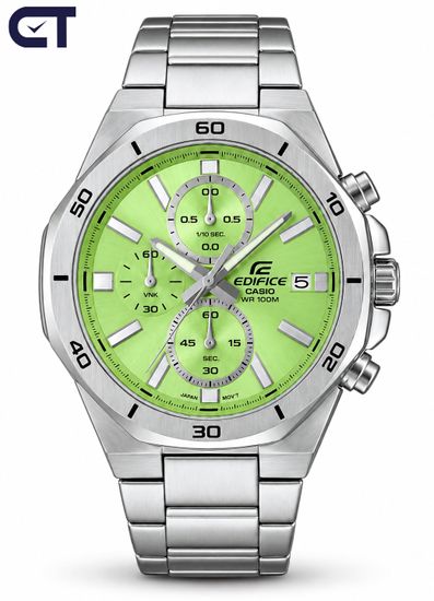 CASIO EFV-640D-3AVUDF EDIFICE мужские наручные часы — хронограф с восьмиугольным безелем и зелёным циферблатом