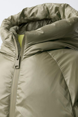 ZARA ПРОРЕЗИНИРОВАННОЕ СТЕГАНОЕ ПАЛЬТО WATER REPELLENT, ХАКИ