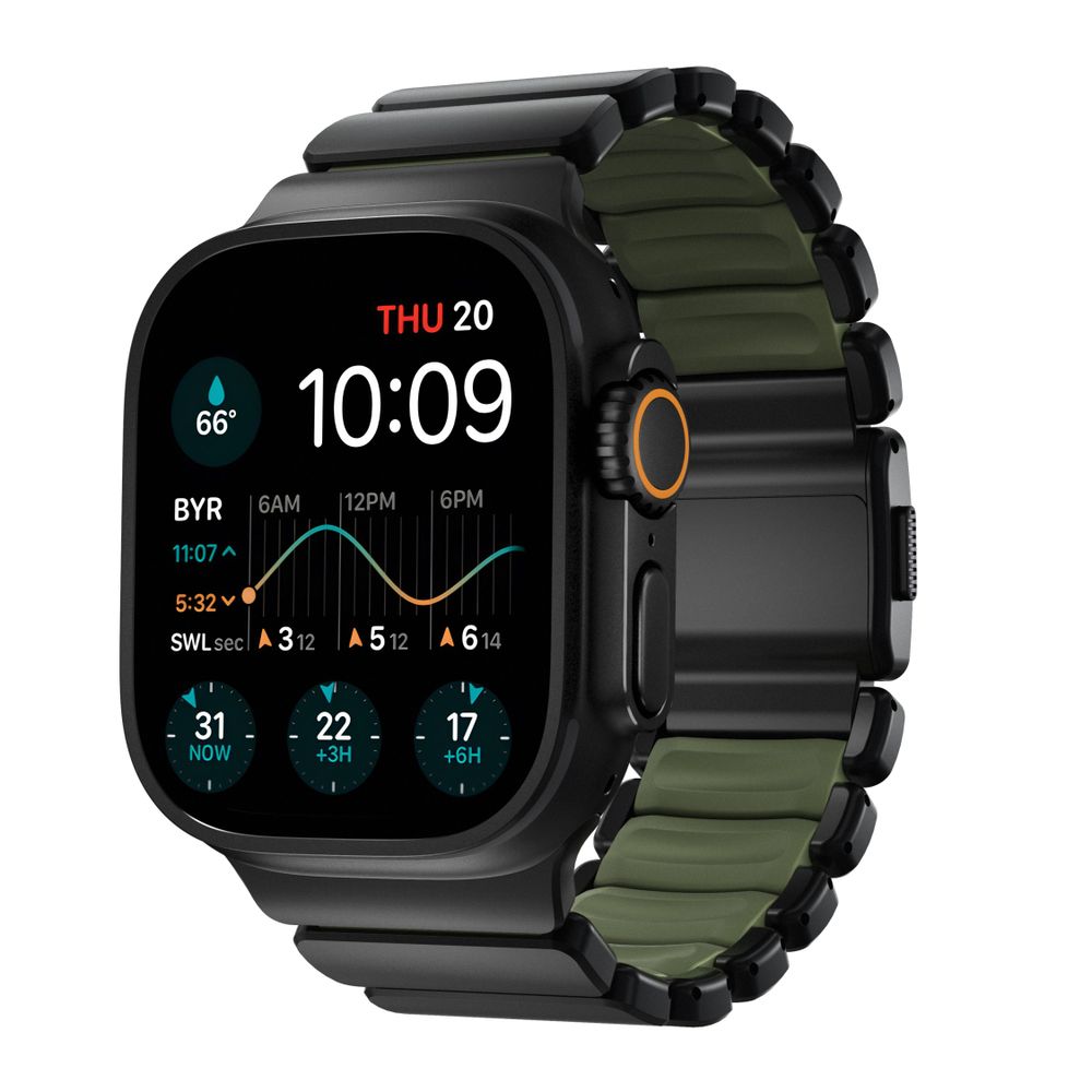 Ремешок Nomad Stratos Band FKM для Apple Watch 45/46/49 мм Black Titanium Forest Green