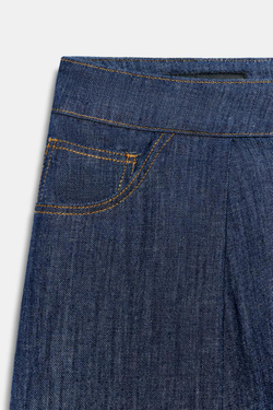 ZARA БРЮКИ ИЗ ЛЬНА С ЗАЩИПАМИ, ИНДИГО