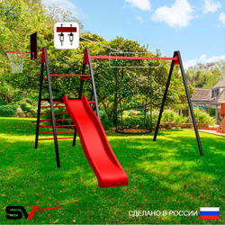 Уличные качели Sv Sport Maxi с горкой УК142.4КВ1 (4.0м/Щит баскет/Гнездо 100см/Подвесы на втулке 1к)