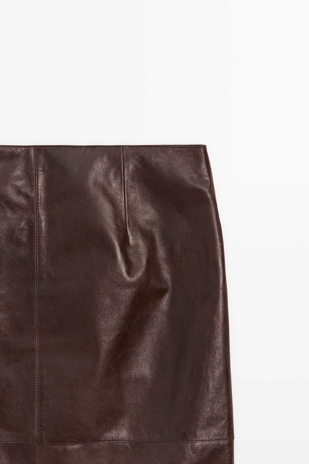 Massimo Dutti Кожаная юбка миди с карманами, шоколадный
