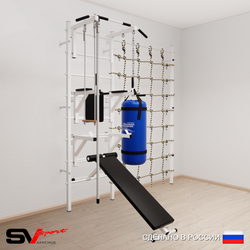 Шведская стенка Sv Sport усиленная 69630 (Турник стандарт/Брусья/Стойка/Скамья/Канат/Трапеция/Цепь/Мешок 30кг/Канатный лаз)