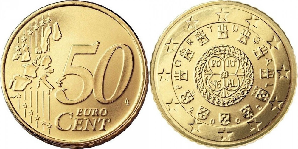 Португалия 50 евроцентов, 2002-2007 Королевская печать 1142 года XF