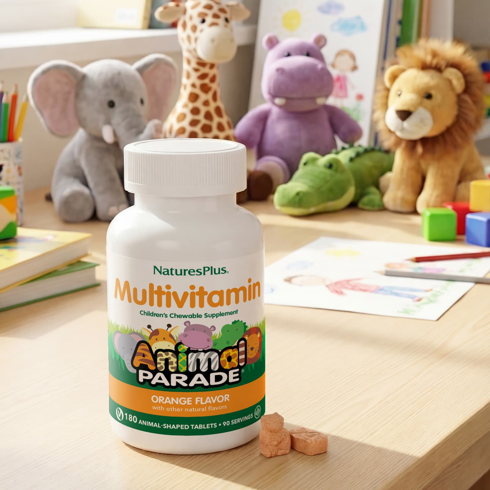 NaturesPlus, Animal Parade®, жевательные мультивитамины для детей, со вкусом апельсина, 180 таблеток в форме животных