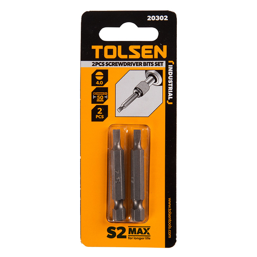 TOLSEN (TT20302) Набор вставок (бит) торцевых 1/4", Slotted, 4х0,5 мм, 50 мм, 2 предмета
