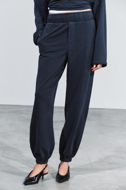 ZARA БРЮКИ БУФФИ С ЭФФЕКТОМ ПОТЕРТОСТИ, МОРСКОЙ СИНИЙ