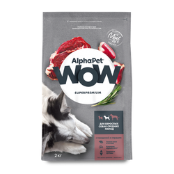 Сухой корм ALPHAPET WOW Superpremium для взрослых собак средних пород с говядиной и сердцем - 2 кг