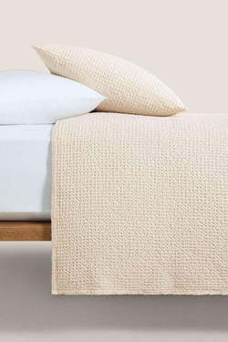 ZARA HOME ВАФЕЛЬНОЕ ПОКРЫВАЛО, ЭКРЮ