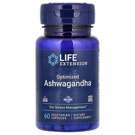 Life Extension, оптимизированная ашваганда, 60 вегетарианских капсул (125 мг в 1 капсуле)
