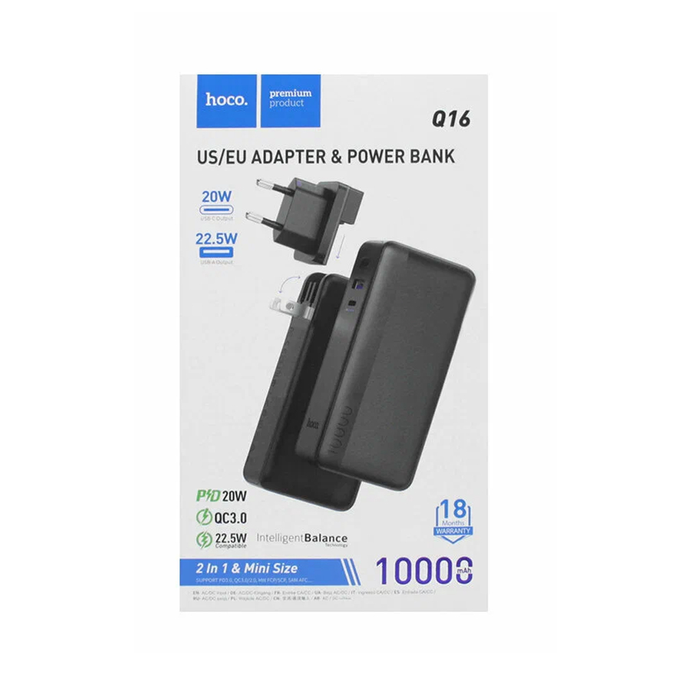 Портативный аккумулятор Hoco Q16, Friendly, 10000mAh, PD20W, QC3.0, Черный