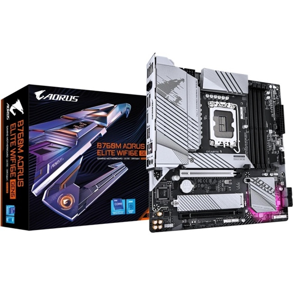 Материнская плата GIGABYTE B760M AORUS ELITE WIFI6E GEN5 (rev 1.1) (LGA1700/B760/4xDDR5/PCI-Ex16/M.2/Wi-Fi/DP/HDMI/mATX)