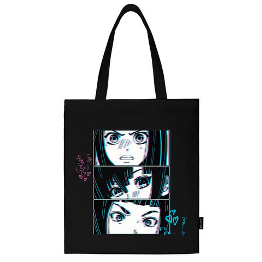 Сумка шоппер BRAUBERG PREMIUM, канвас, 40×35 см, на кнопке, карман, черный, «Anime face».