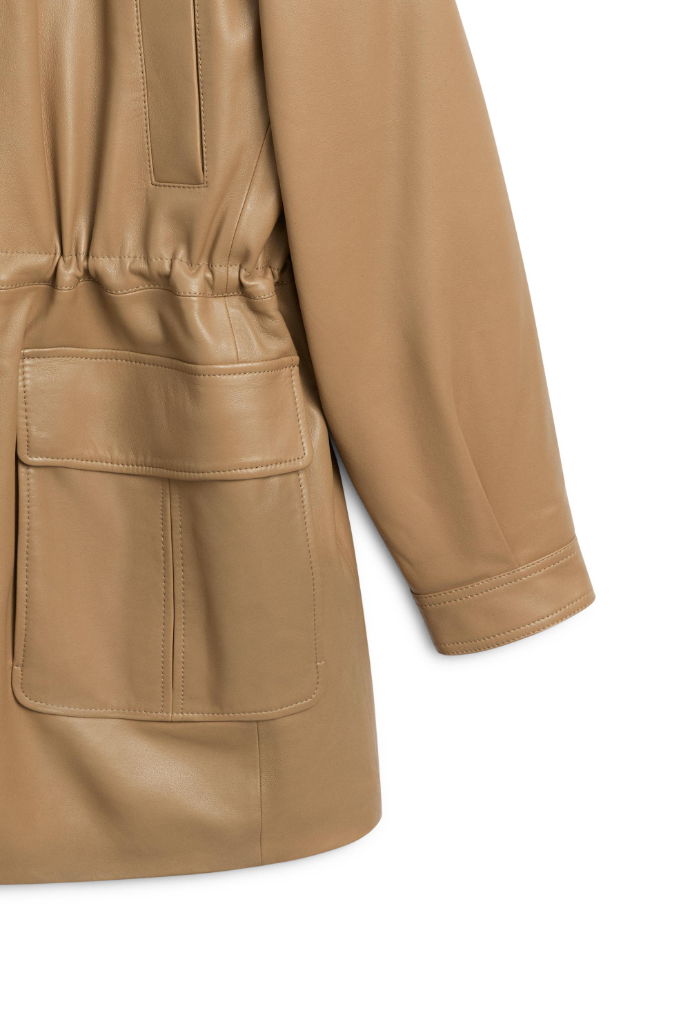 Massimo Dutti Парка из кожи наппа с присборенными деталями - Limited Edition, горчичный