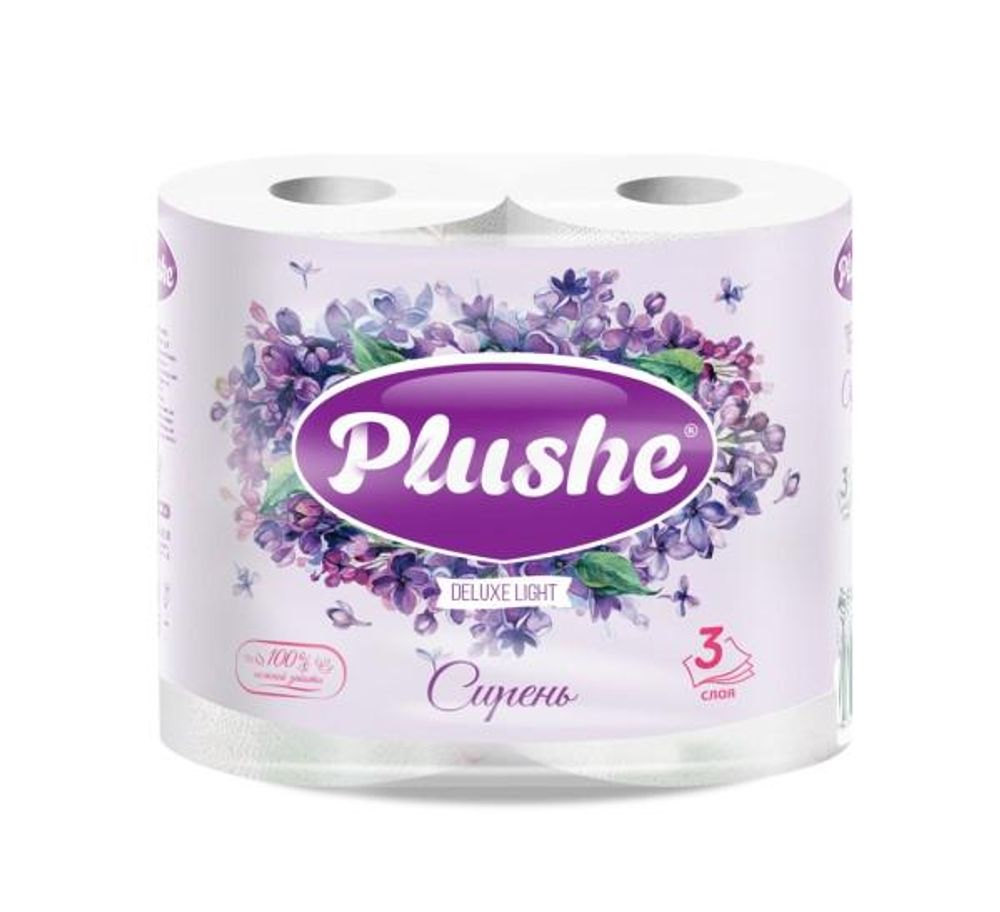 Туалетная бумага Plushe Deluxe Light сирень белый фиолт-ый 3сл 4рул 12шт 15м