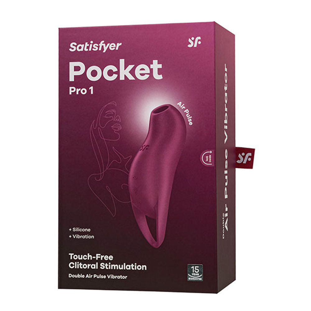 Малиновый вакуум-волновой стимулятор клитора с вибрацией 13,9см Satisfyer Pocket Pro 1