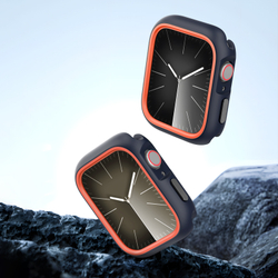 Чехол-бампер для часов Apple Watch серия 10, размер 42мм, темно-синий с оранжевыми вставками (Midnight/Orange) от Dux Ducis, серия Bamo Series