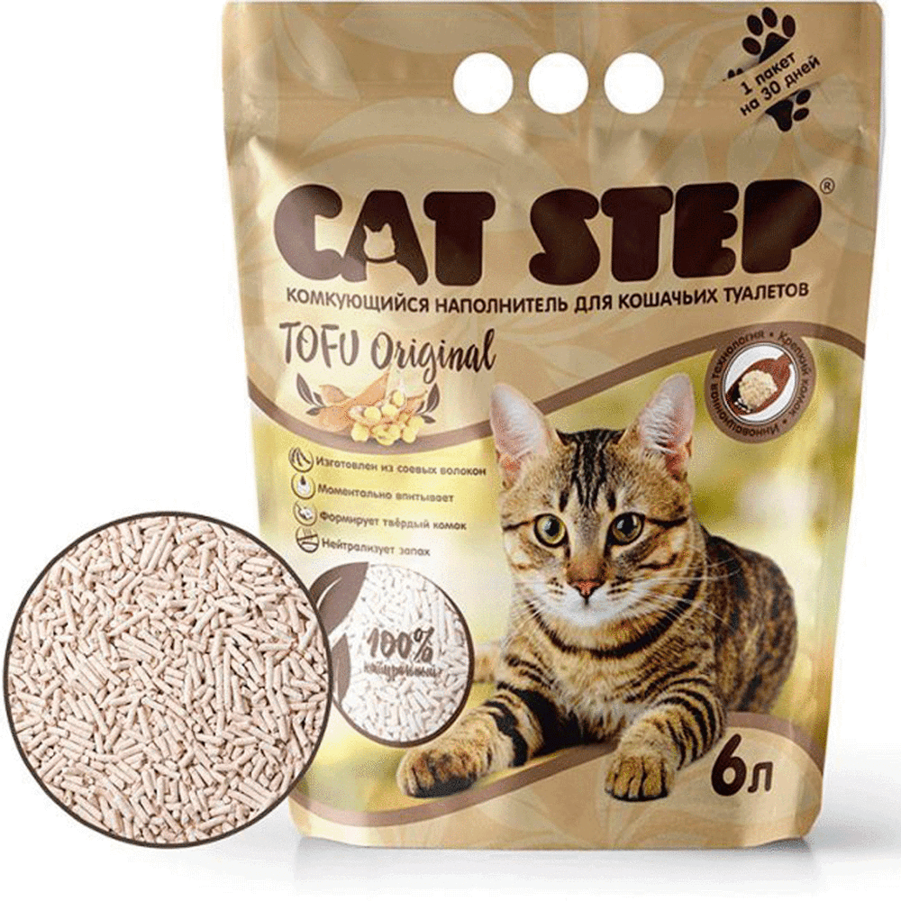CAT STEP Tofu Original Комкующийся растительный наполнитель 6 л