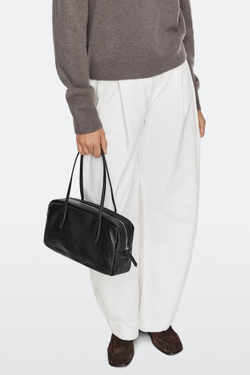 Massimo Dutti Миниатюрная цилиндрическая сумка из кожи наппа, черный