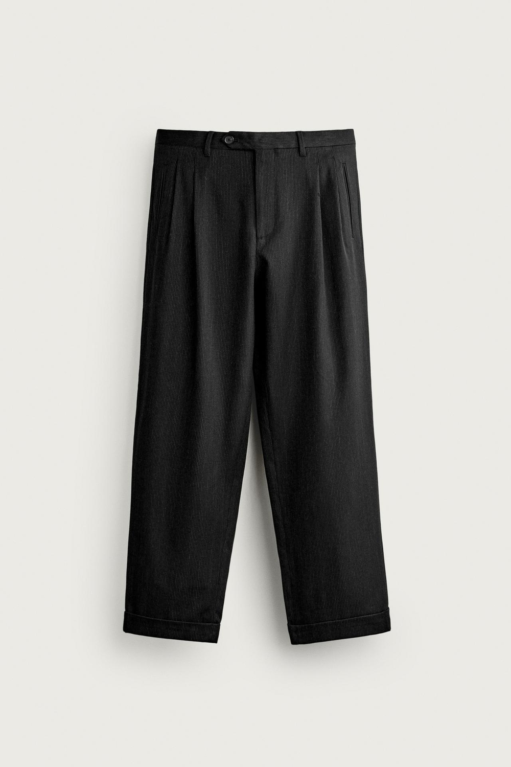 ZARA БРЮКИ RELAXED FIT В ПОЛОСКУ, ЧЕРНЫЙ
