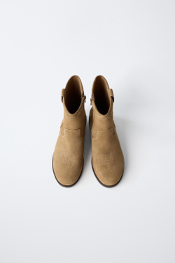ZARA КОЖАНЫЕ БОТИЛЬОНЫ-КАЗАКИ, КОРИЧНЕВЫЙ