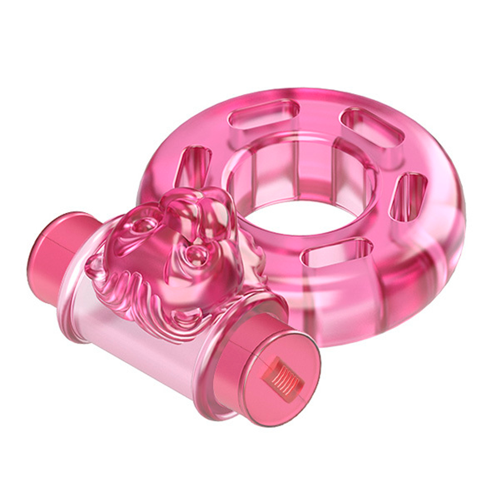 Розовое эрекционное виброкольцо 3,5х4,5см Baile Pink Bear Cock Rings BI-010084A
