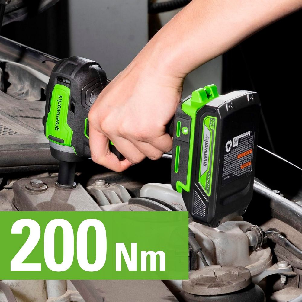 Гайковерт ударный акк. Greenworks G24IW200, 24V,б/щет, 3/8'', 200Нм, 1х4Ач,ЗУ,кор (3803607CUB)