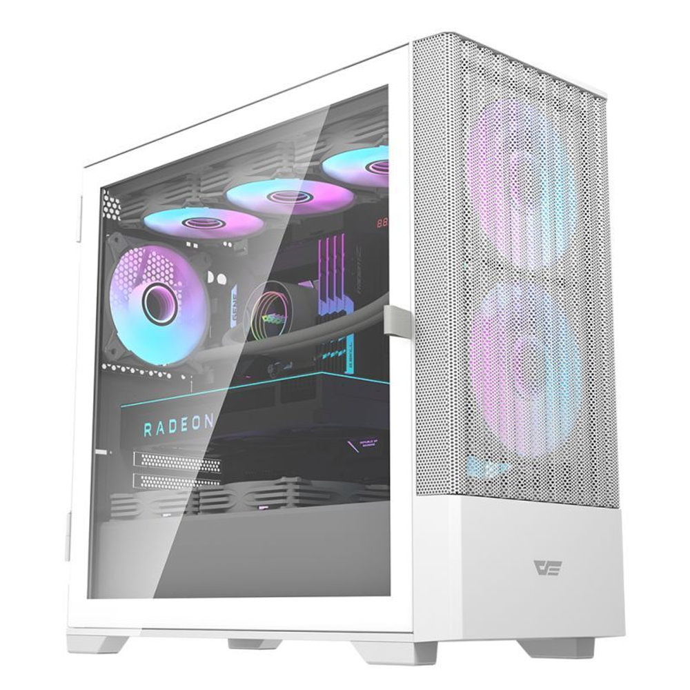 Корпус darkFlash DK415M, Без БП, mATX, белый, 2xFRGB FAN, 2xUSB2, 1xUSB3, бок: закалённое стекло на шарнирах (DK415M-FWH)