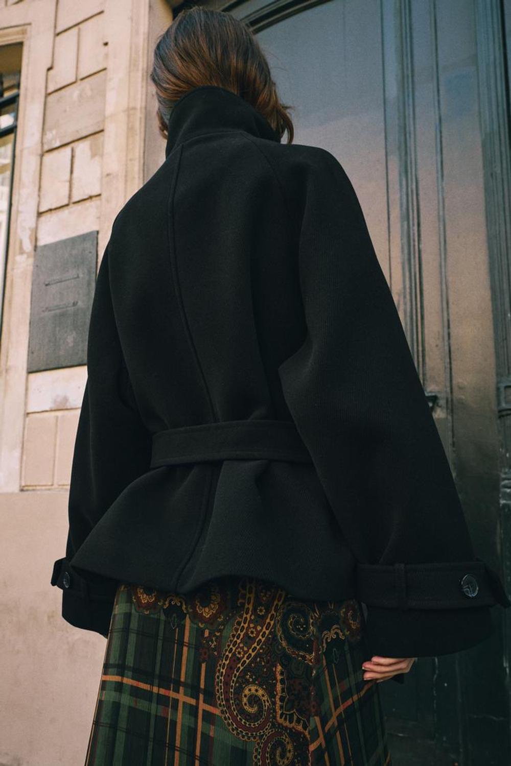 ZARA ПАЛЬТО С ВЫСОКИМ ВОРОТНИКОМ И ПОЯСОМ, ЧЕРНЫЙ