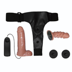 Страпон с вагинальной пробкой и вибрацией Ultra Passionate Harness - 16 см. (Цвет: карамель (темно-бежевый))