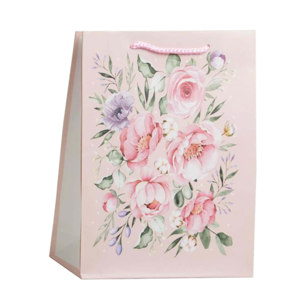 Пакет Present for you. Розовые цветы на розовом 23 x 27 x 8 см