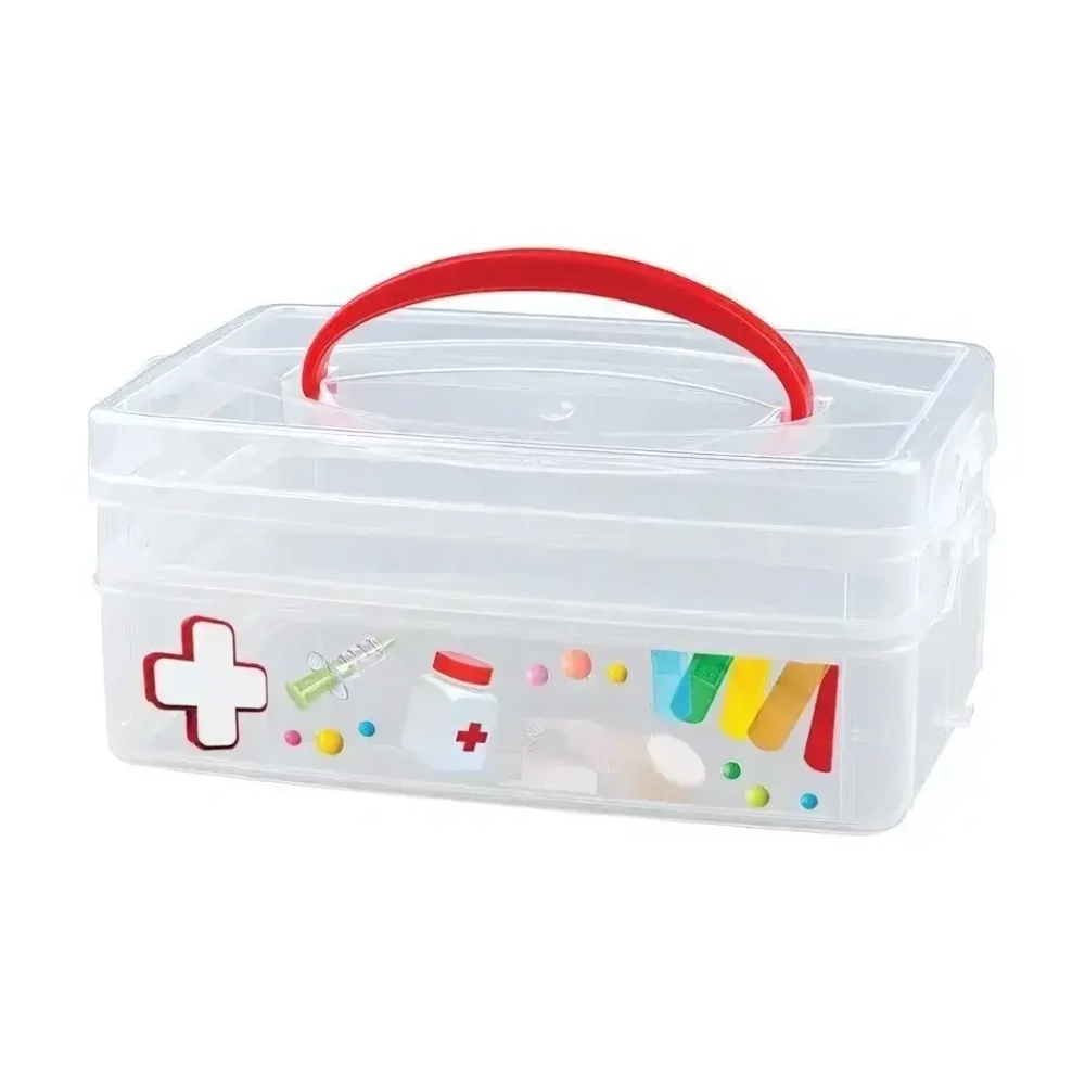 Коробка универсальная с ручкой и декором MULTI BOX 2 секции, 245Х160Х105 мм, Аптечка