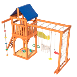 Детская площадка Fun Land с модулем сетка-рукоход, подвесным креслом и качелями