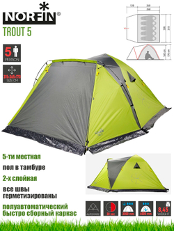 Палатка автоматическая 5-ти местная Norfin TROUT 5 NF