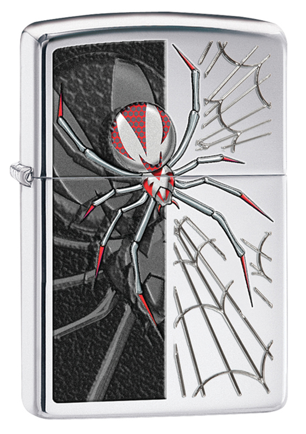 Легендарная классическая американская бензиновая широкая зажигалка ZIPPO Classic High Polish Chrome™ серебристая глянцевая из латуни и стали с пауком ZP-28795