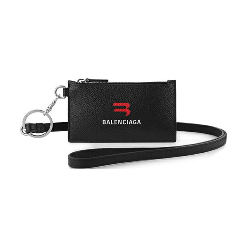 Balenciaga Cash Cow Leather Key Ring, Card Holder, Coin Purse, Card Holder Unisex Black