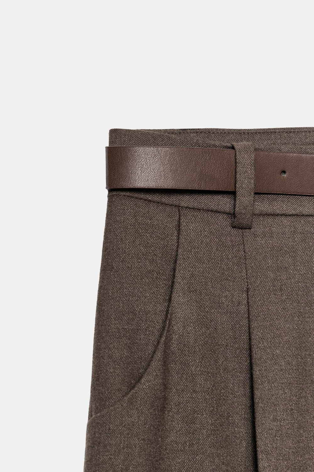 ZARA УКОРОЧЕННЫЕ БРЮКИ С РЕМНЕМ, СЕРО-КОРИЧНЕВЫЙ