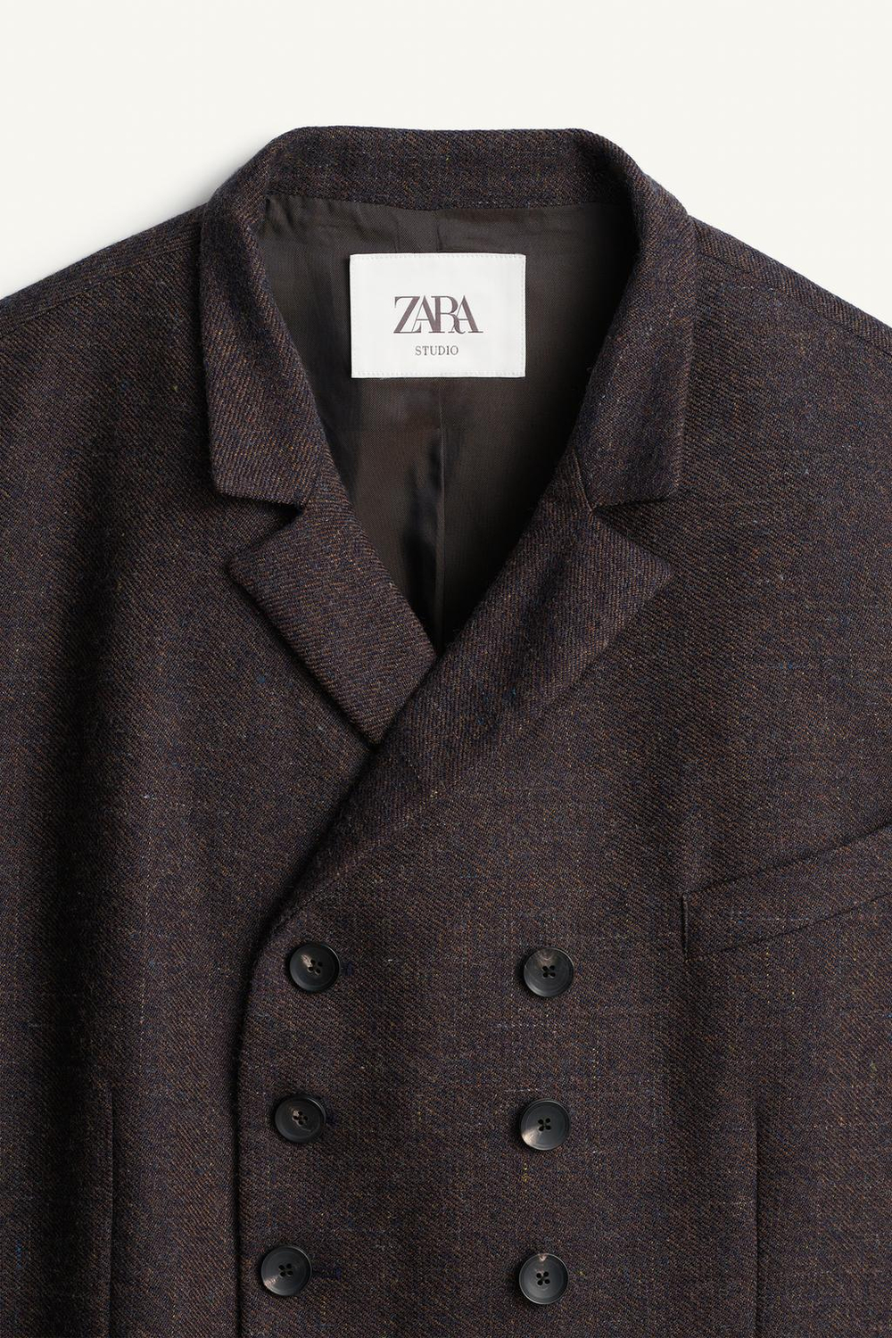 ZARA ДВУБОРТНЫЙ БЛЕЙЗЕР ДЛЯ КОСТЮМА ИЗ ФАКТУРНОЙ СМЕСИ ШЕРСТИ, КОРИЧНЕВЫЙ