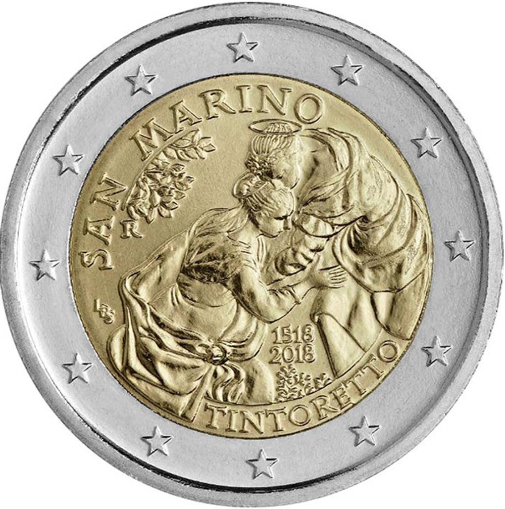 2 евро 2018 Сан-Марино - 500 лет со дня рождения Якопо Тинторетто (в буклете)