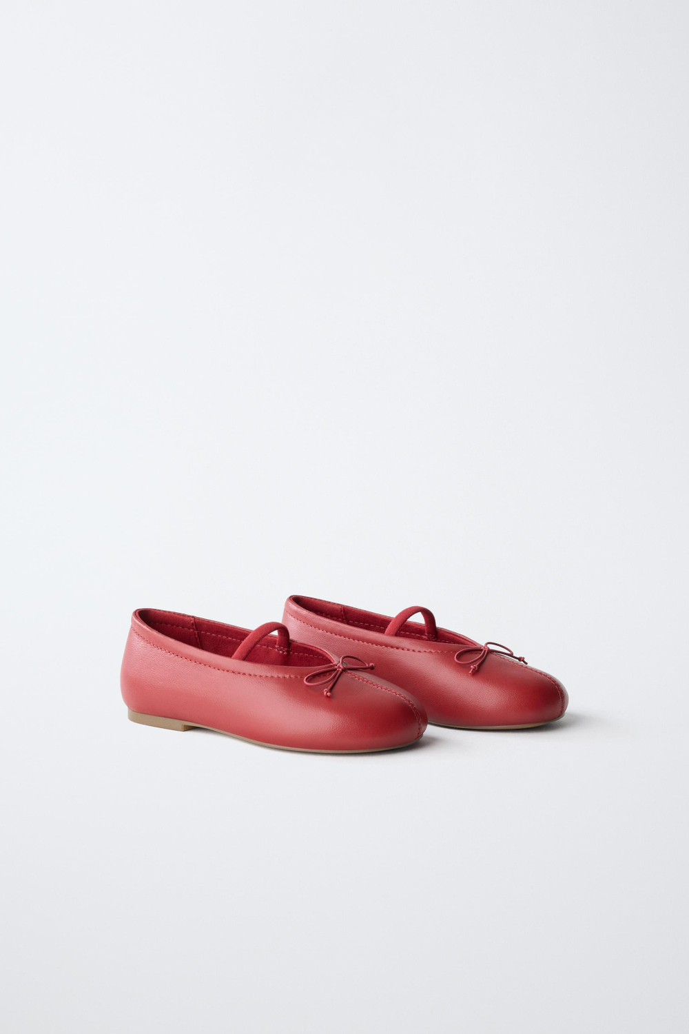 ZARA КОЖАНЫЕ БАЛЕТКИ С БАНТОМ, КРАСНЫЙ