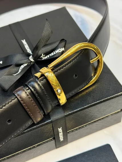 Двусторонний ремень Montblanc из кожи черного цвета 35мм
