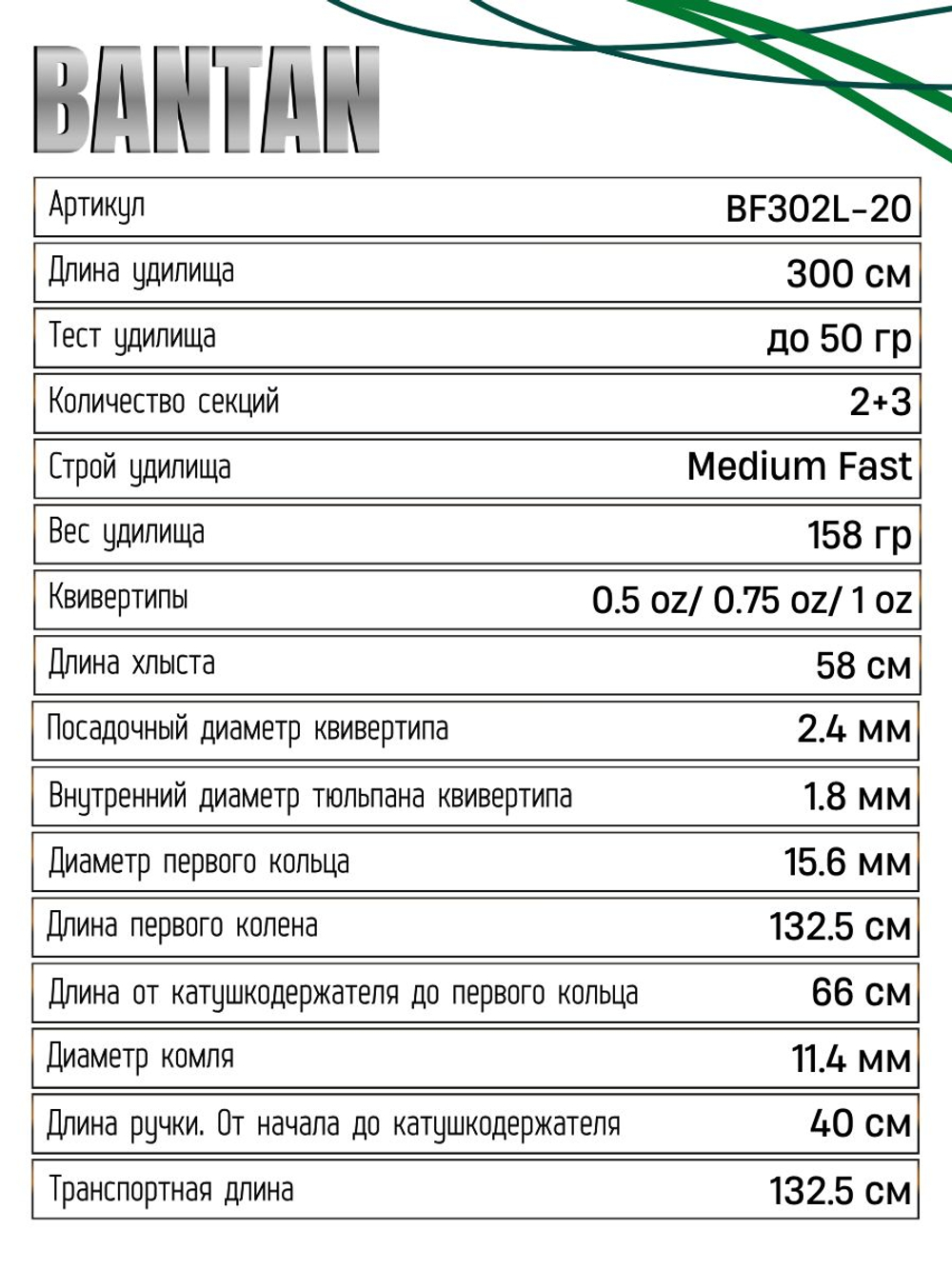 Удилище фидерное "BANTAN", тест до 50 г, 3.0 м, 2+3, (1/2 oz,3/4oz- стекл., 1oz - карбон)