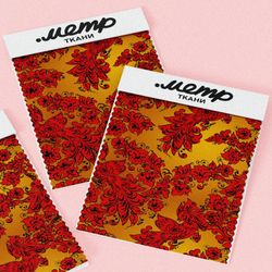Ткань ниагара хохломские узоры красные