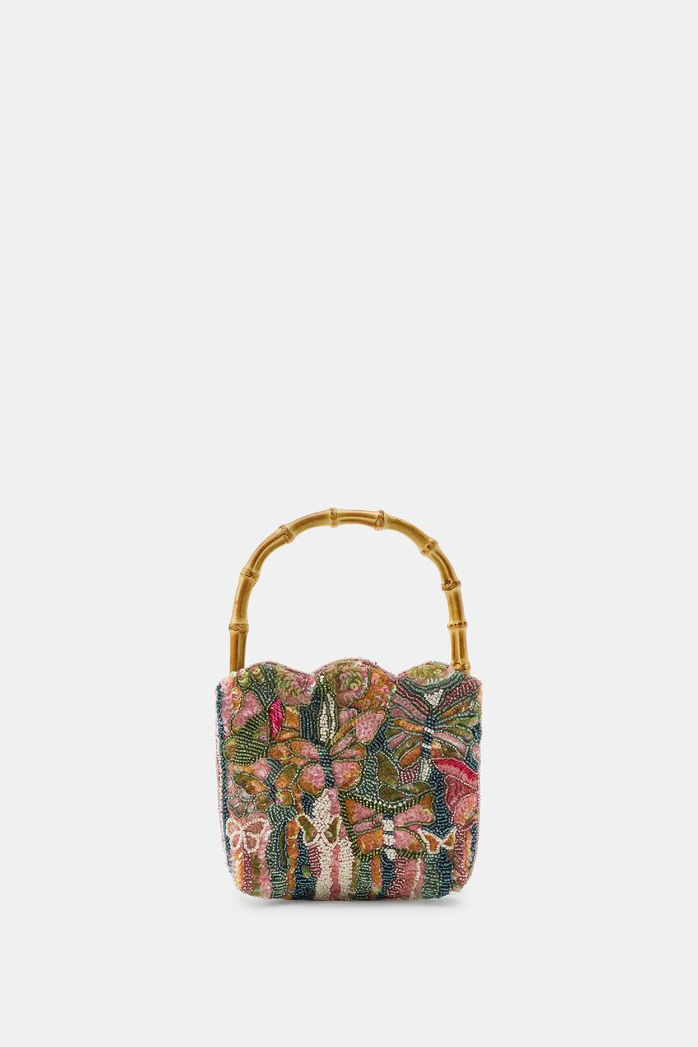 ZARA КОМБИНИРОВАННАЯ МИНИ-СУМКА С БИСЕРОМ, ПЕСОЧНЫЙ