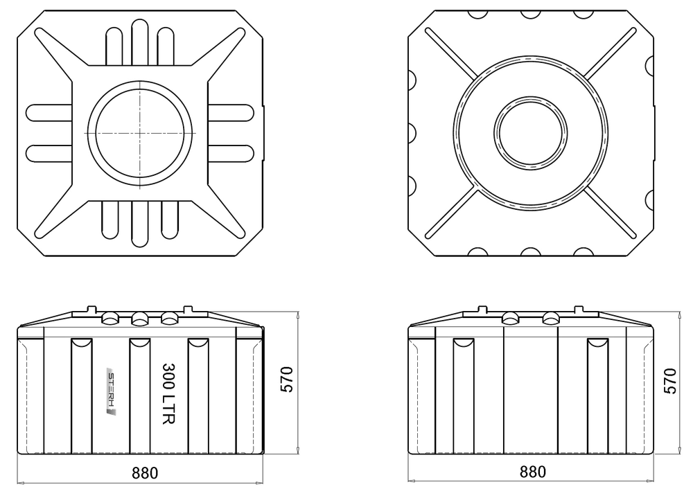 Ёмкость пластиковая пищевая STERH SQ 300 л. прямоугольная (88x88x57см;черный) - арт.555094.2