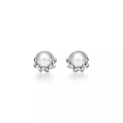 Серьги из серебра 925 с жемчугом 💠 Tiffany - Olive Leaf Pearl - В наличии