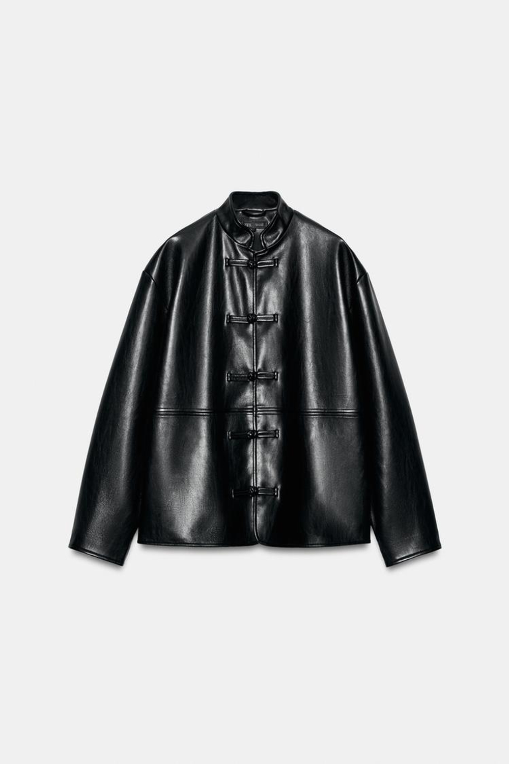 ZARA КУРТКА ИЗ ИСКУССТВЕННОЙ КОЖИ С ЗАСТЕЖКАМИ-ТОГГЛ, ЧЕРНЫЙ