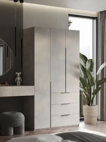 Шкаф распашной Soho, серый, с ящиками, 120 см